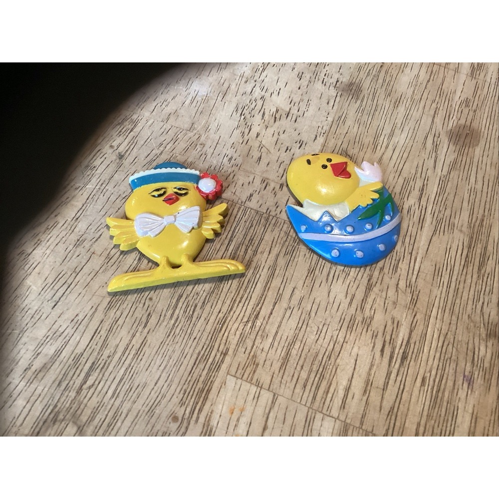 Vintage Spring Chick and Bunny Magnets 1960s Easter Plastic Fridge Magnets Set